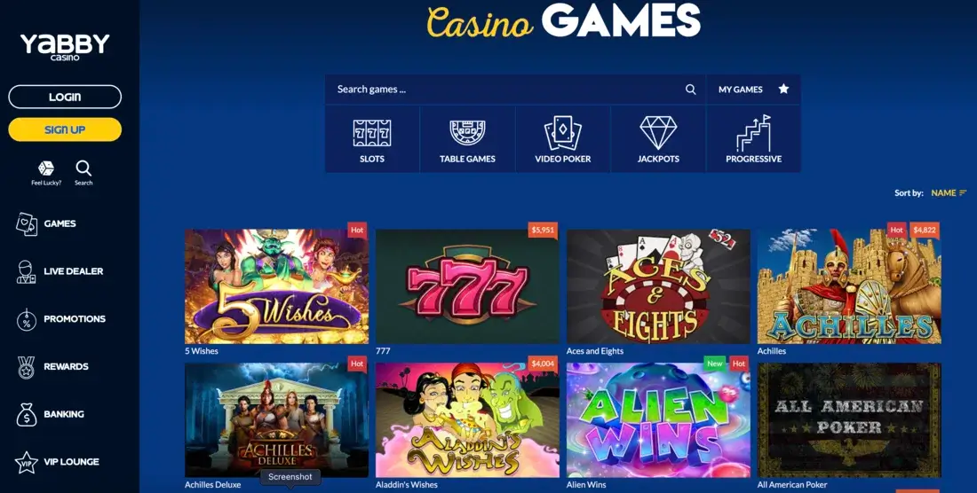 Yabby Online Casino Lobby and Software